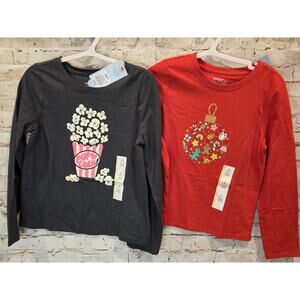 Cat & Jack Girls Christmas Tops Long Sleeve Size Small Set Of 2 Shirts